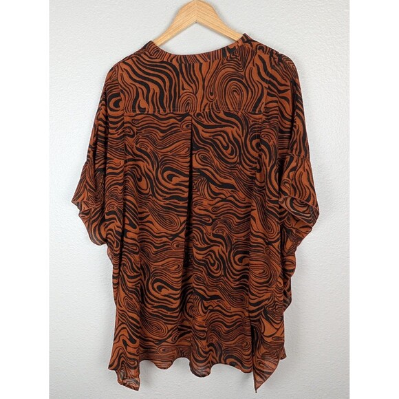 Free People Blouse Womens Small Sheer Button Front Animal Print Boho‎ Top - Picture 2 of 9